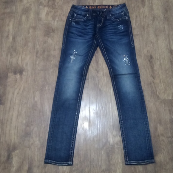 Rock Revival NWOT Women's 26 Skinny Johanna Bejeweled Rhinestones Distressed - Picture 4 of 13